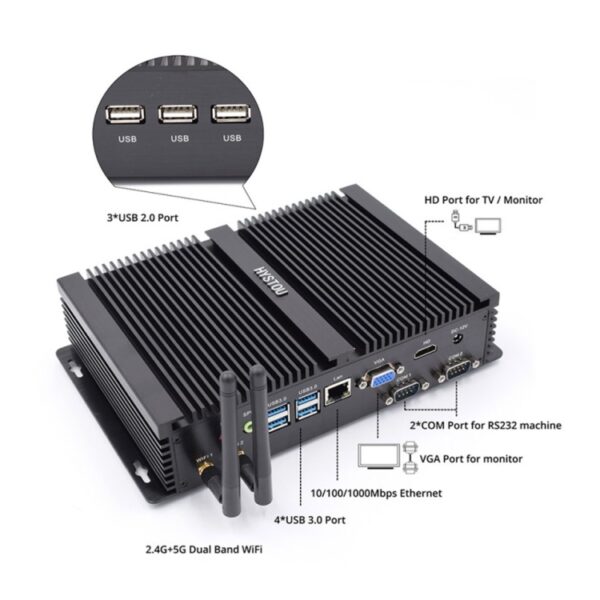 HYSTOU FMP04 i5 7200U Mini-pc, Intel Core i5 7200U Processor Dual Core tot 3,1 GHz, RAM: 4 GB, ROM: 128 GB, Ondersteuning voor Windows 7/8/10 / Linux OS - Afbeelding 5