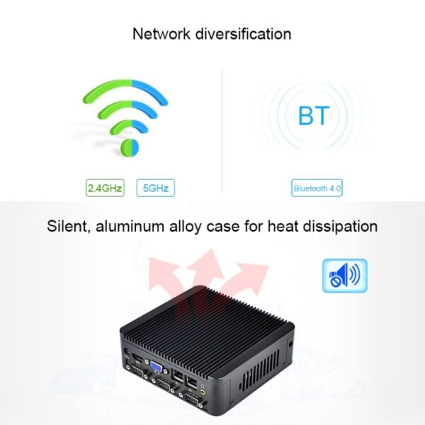 Mini industriële besturings-pc zonder ventilator met 4 USB-poorten en RS-232 COM-poort, 8 GB RAM, Intel Celeron N2920 2,0 GHz Quard Core, ondersteuning voor Bluetooth 4.0 en 2.4G / 5.0G dual-band WiFi - Afbeelding 6