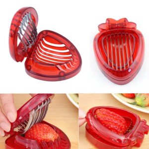 Keukengereedschap Kunststof Aardbeiensnijder Fruitmes met roestvrijstalen mes (rood)