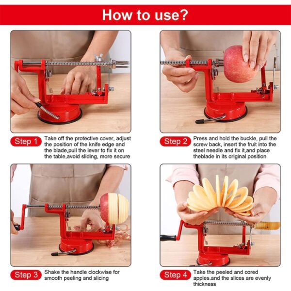 3 in 1 multifunctionele Fruit Peeling Snijden Steniging Peeler Machine (rood) - Afbeelding 6