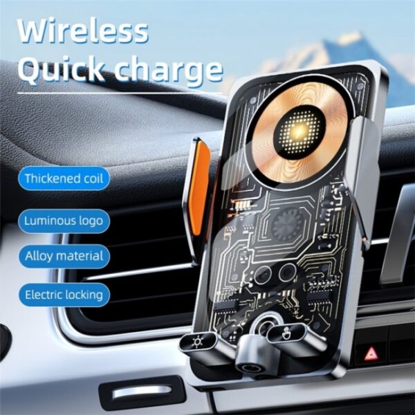 C1 Auto Draadloze 66W Snellader Telefoonhouder Infraroodsensor Punk Stijl, C1 Black, C1 Silver - Afbeelding 3