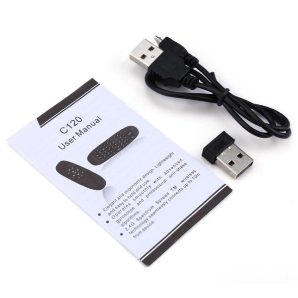 C120 2.4G mini-toetsenbord, draadloze afstandsbediening, muis met 3-gyro- en 3-zwaartekrachtsensor voor pc / HTPC / IPTV / Smart TV en Android TV Box enz. - Afbeelding 3