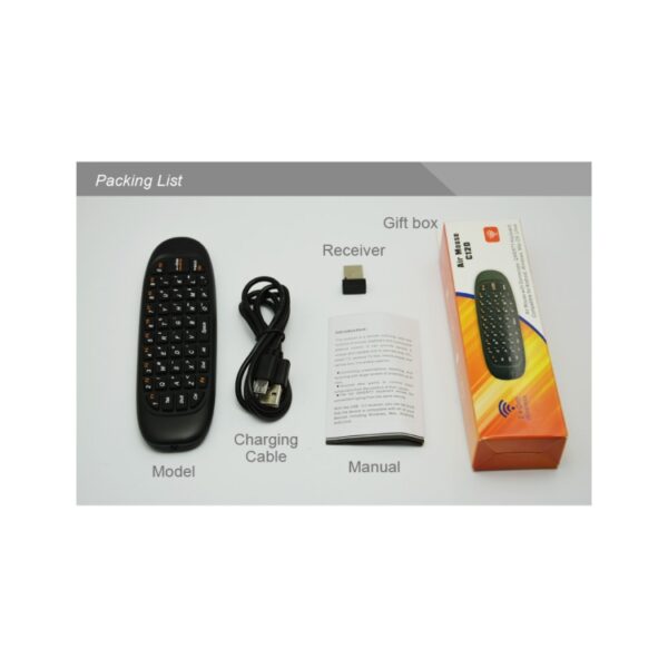 C120 2.4G mini-toetsenbord, draadloze afstandsbediening, muis met 3-gyro- en 3-zwaartekrachtsensor voor pc / HTPC / IPTV / Smart TV en Android TV Box enz. - Afbeelding 6
