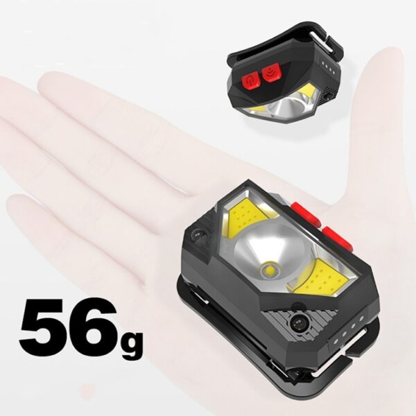 T09-COB LED Glare Koplamp Buitenverlichting USB Oplaadsensor Rood Licht Nacht Running Mini Vissen Koplamp - Afbeelding 4