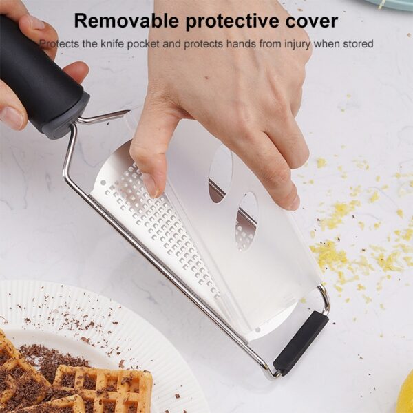 Kaasrasp Roestvrijstalen mes Kaasschaaf Citroenrasp Chocoladeschraapschaaf met beschermhoes, Cheese Grater (Black) - Afbeelding 4