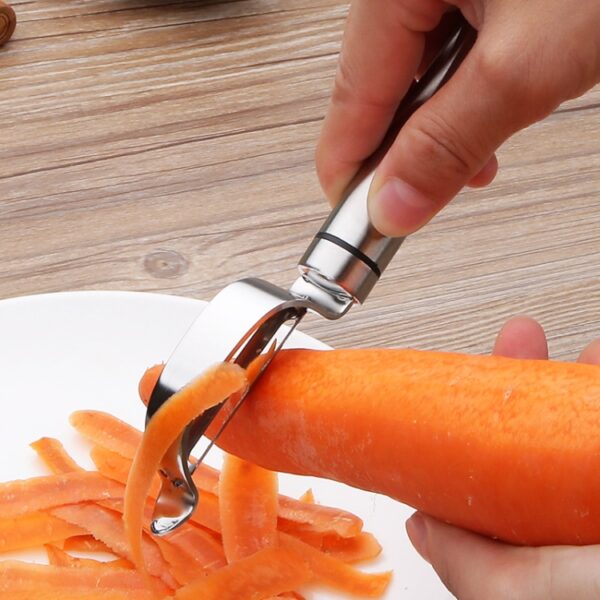 2 STUKS Roestvrijstalen dunschiller Fruitmes Schaafmachine Multifunctionele keukenschraper Aardappelschilmes, Triangular Planer, Bow Planer - Afbeelding 5