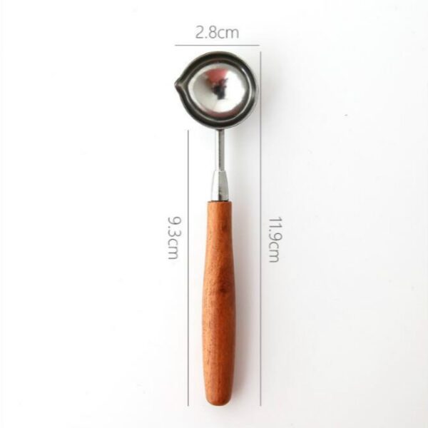 Houten handvat, messing zegelwaslepel, gereedschap, smeltende zegellak, handaccount, roestvrijstalen vuurverflepel, Straight Round Wooden Spoon - Afbeelding 2