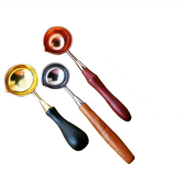 Houten handvat, messing zegelwaslepel, gereedschap, smeltende zegellak, handaccount, roestvrijstalen vuurverflepel, Straight Round Wooden Spoon - Afbeelding 5