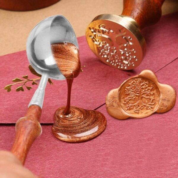 Houten handvat, messing zegelwaslepel, gereedschap, smeltende zegellak, handaccount, roestvrijstalen vuurverflepel, Straight Round Wooden Spoon - Afbeelding 6