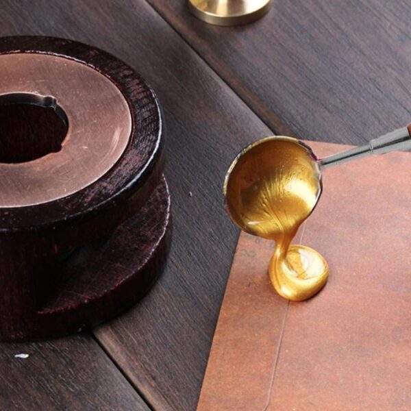 Houten handvat, messing zegelwaslepel, gereedschap, smeltende zegellak, handaccount, roestvrijstalen vuurverflepel, Straight Round Wooden Spoon - Afbeelding 7