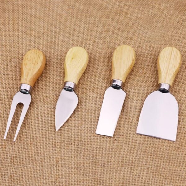 4 stks / set roestvrijstalen kaasmes bamboe handvat kaasschaaf houten handvat kaasmessen set cutter - Afbeelding 2