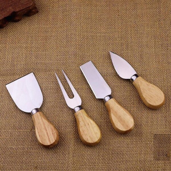 4 stks / set roestvrijstalen kaasmes bamboe handvat kaasschaaf houten handvat kaasmessen set cutter - Afbeelding 3