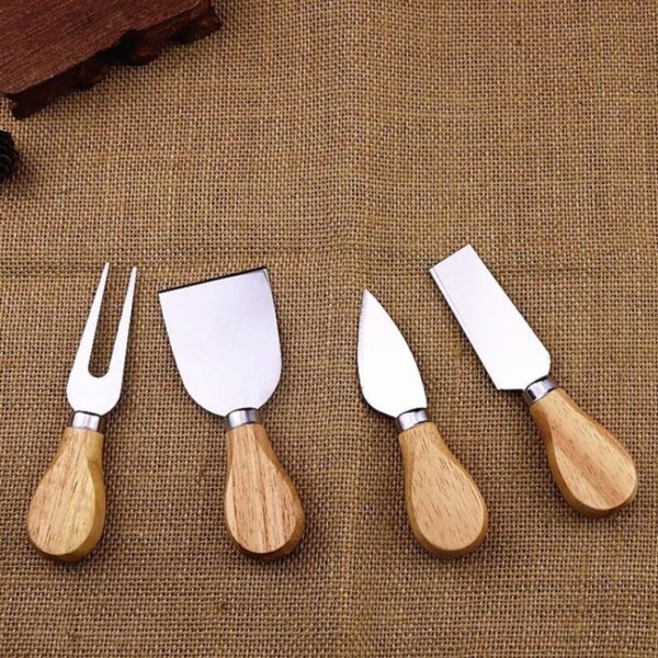 4 stks / set roestvrijstalen kaasmes bamboe handvat kaasschaaf houten handvat kaasmessen set cutter - Afbeelding 5