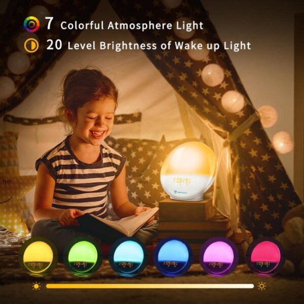 Alexa spraakgestuurde elektronische wekker Sunrise Wake Up Night Light Ondersteuning Smart APP Control,, UK Plug - Afbeelding 3
