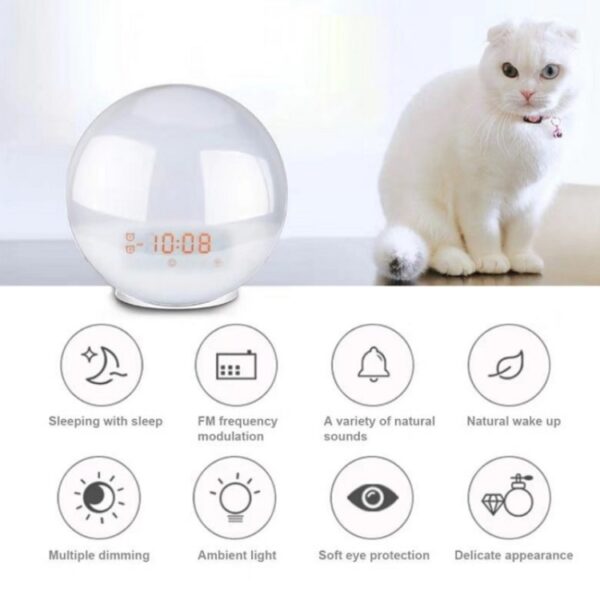 Alexa spraakgestuurde elektronische wekker Sunrise Wake Up Night Light Ondersteuning Smart APP Control,, UK Plug - Afbeelding 4