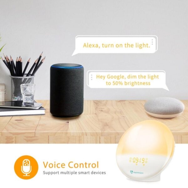 Alexa spraakgestuurde elektronische wekker Sunrise Wake Up Night Light Ondersteuning Smart APP Control,, UK Plug - Afbeelding 6