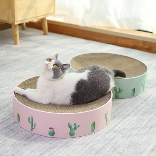 Rond gegolfd kattenkrabber klauwslijper speelgoedbed, Green 41x41x10cm, Pink 41x41x10cm, Green 36x36x8cm, Pink 36x36x8cm, Green 32x32x6cm, Pink 32x32x6cm, Paw Print 32x32x6cm, Paw Print 36x36x8cm, Paw Print 41x41x10cm, Blue Letters 41x41x10cm... - Afbeelding 4