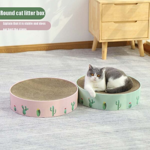 Rond gegolfd kattenkrabber klauwslijper speelgoedbed, Green 41x41x10cm, Pink 41x41x10cm, Green 36x36x8cm, Pink 36x36x8cm, Green 32x32x6cm, Pink 32x32x6cm, Paw Print 32x32x6cm, Paw Print 36x36x8cm, Paw Print 41x41x10cm, Blue Letters 41x41x10cm... - Afbeelding 9