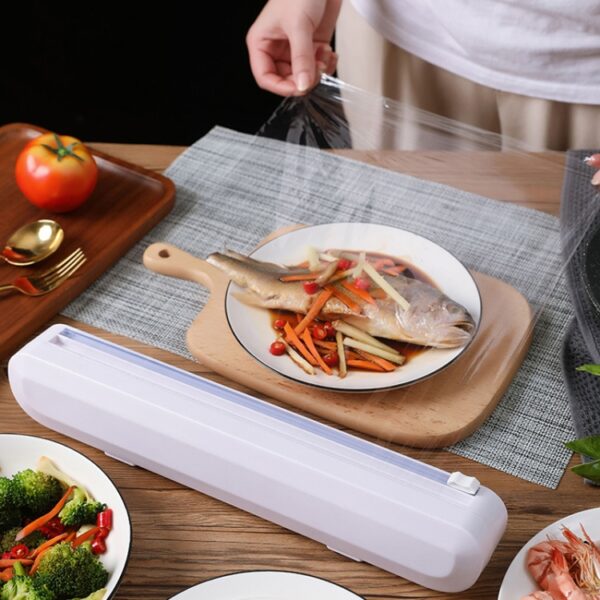 Zuignaptype Vershoudfoliesnijder Huishoudelijke plasticfolie Verstelbare opbergsnijdoos, Suction Cup Cling Film Cutter - Afbeelding 2