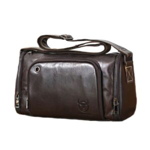 BUFF CAPTAIN HKDJB--001 First-Layer Koeienhuid Schouder Messenger Bag Sport Heren Leren Tas, Dark Brown, Yellow, Black