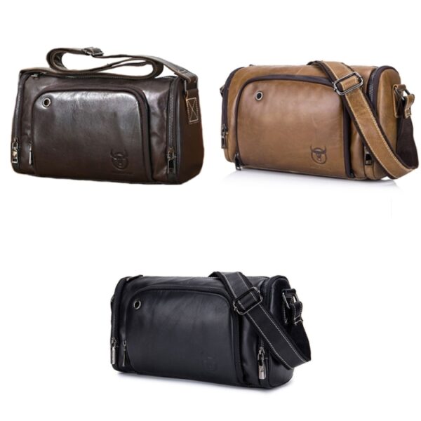 BUFF CAPTAIN HKDJB--001 First-Layer Koeienhuid Schouder Messenger Bag Sport Heren Leren Tas, Dark Brown, Yellow, Black - Afbeelding 2