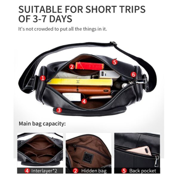 BUFF CAPTAIN HKDJB--001 First-Layer Koeienhuid Schouder Messenger Bag Sport Heren Leren Tas, Dark Brown, Yellow, Black - Afbeelding 4