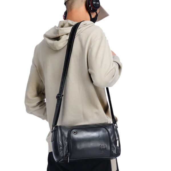 BUFF CAPTAIN HKDJB--001 First-Layer Koeienhuid Schouder Messenger Bag Sport Heren Leren Tas, Dark Brown, Yellow, Black - Afbeelding 7