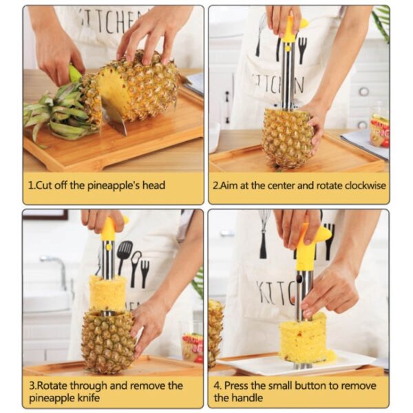 2 stuks roestvrijstalen ananasschiller snijmachines fruitsnijder keukengereedschap, Pineapple Corer Slicer (Black handle), Pineapple Corer Slicer (Yellow handle) - Afbeelding 8