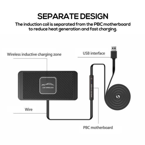 C1 15W auto-antislipmatten draadloze oplader, C1 1m Cable - Afbeelding 3