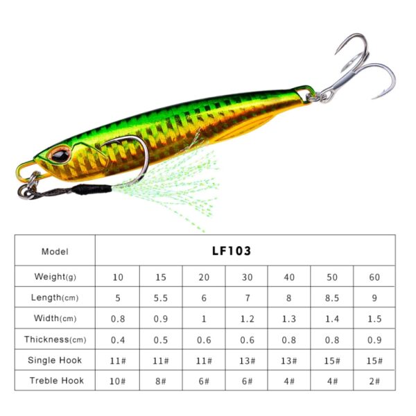 3 STUKS PROBEROS LF103 Simulatie Metalen Zeevisaas, 10g, 15g, 20g, 30g, 40g, 50g, 60g - Afbeelding 7