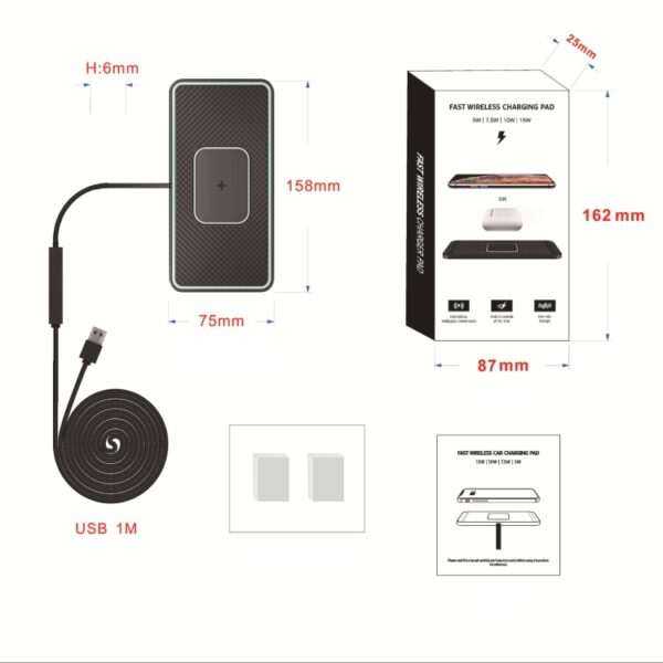 C1-PRO 2 in 1 auto draadloos opladen antislip pad met licht voor AirPods / iPhone, C1PRO Black - Afbeelding 3