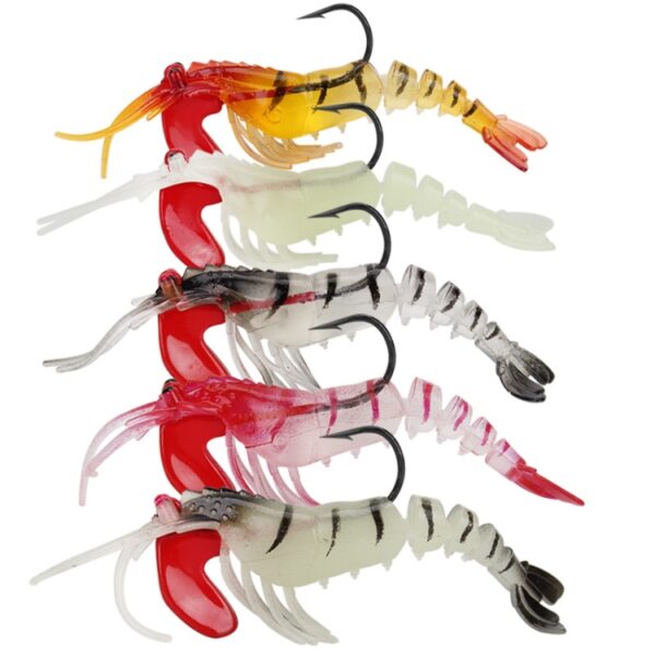 Multi-sectie Lood Hoofd Zachte Garnalen Nep Aas Zoetwater Zee Vissen Lokken, 5 Color / Set