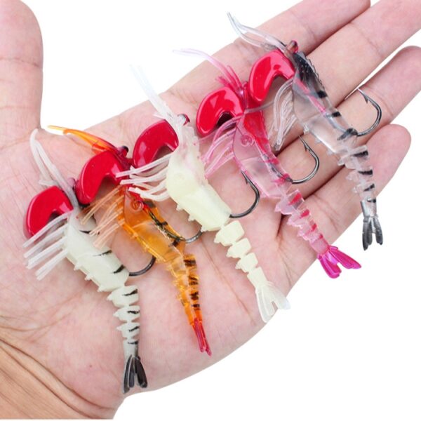 Multi-sectie Lood Hoofd Zachte Garnalen Nep Aas Zoetwater Zee Vissen Lokken, 5 Color / Set - Afbeelding 5