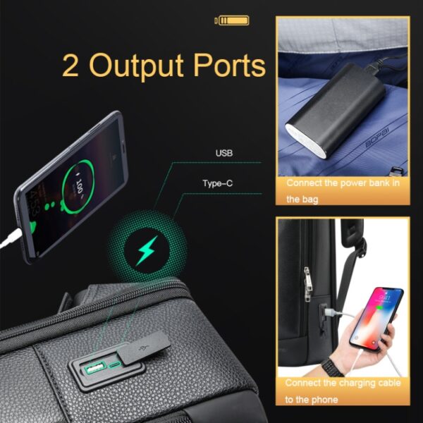 Bopai 61-121561 Multifunctionele anti-diefstal laptop zakelijke rugzak met USB-oplaadopening, 61-121561 - Afbeelding 5
