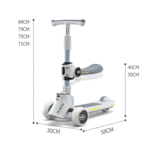 MIJIAQI 01 3-in-1 multifunctionele opvouwbare kinderscooter met muziek en verlichting, specificatie:, White Seat, Gray Seat, Pink Seat, Blue Seat, White, Gray, Pink, Blue - Afbeelding 3
