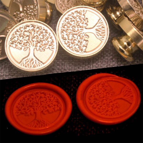 Levensboom Lakzegel Stempel Retro Messing Hoofd Houten Handvat Verwijderbare Afdichtingsstempel - Afbeelding 4