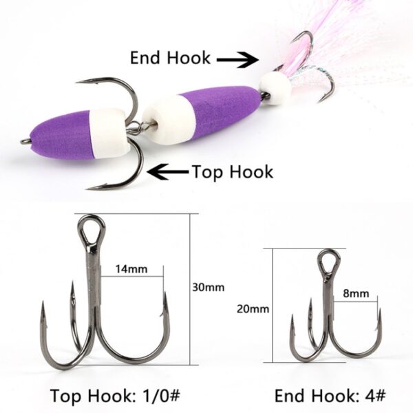WPE PMG-M Foam Hook Soft Worm Bait Three Anchor Hook Fake Lures, M - Afbeelding 3