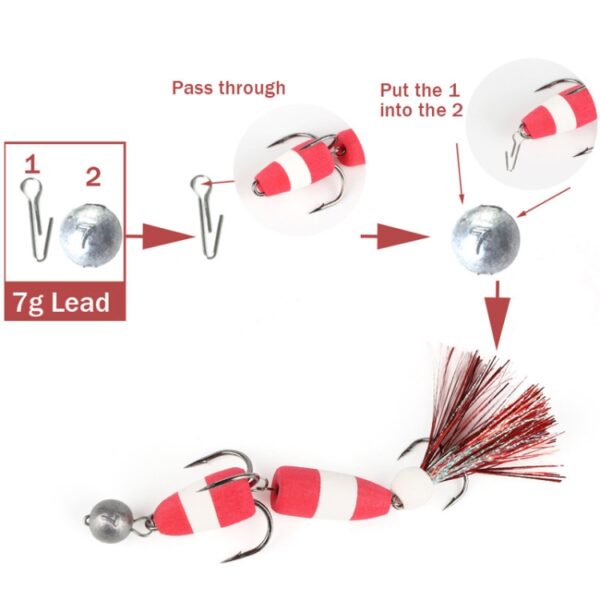 WPE PMG-M Foam Hook Soft Worm Bait Three Anchor Hook Fake Lures, M - Afbeelding 6