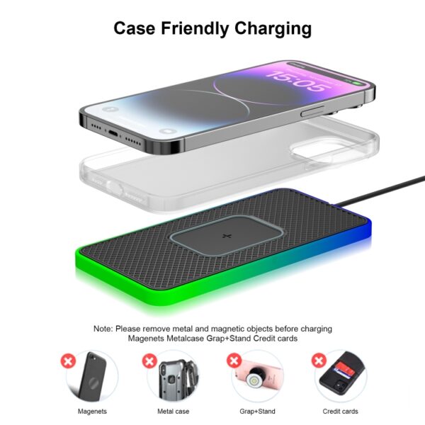 2 in 1 15W auto mobiele telefoon draadloze oplader antislipmat met kleurrijk licht, USB Cable 1m, USB-C/Type-C Cable 1m, USB Cable 0.3m, USB-C/Type-C Cable 0.3m - Afbeelding 3