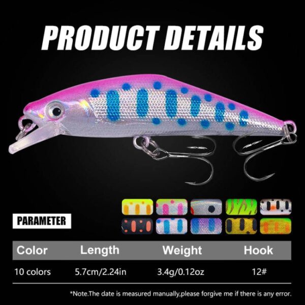 HENGJIA 5.7cm 3.4g Microbe Road Lokt Langzaam Zinkend Minnow Nep Aas, 1, 2, 3, 4, 5, 6, 7, 8, 9, 10, 10 Colors Bagged, 10 Colors Boxed - Afbeelding 5