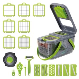 22 in 1 multifunctionele voedselhakker, rasp, uiensnijmachine, groentesnijder met 13 roestvrijstalen messen, 22 in 1 Multifunctional