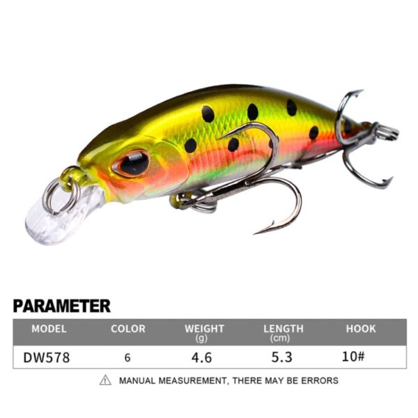 5.3cm 4.6g Zinkende Minnow Lokken Lange Casting Bionische Plastic Harde Aas Visgerei, PROBEROS DW577 8003 Hook, PROBEROS DW578 Ordinary Hook - Afbeelding 6