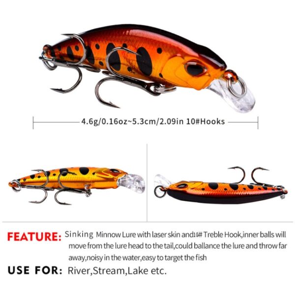 5.3cm 4.6g Zinkende Minnow Lokken Lange Casting Bionische Plastic Harde Aas Visgerei, PROBEROS DW577 8003 Hook, PROBEROS DW578 Ordinary Hook - Afbeelding 7