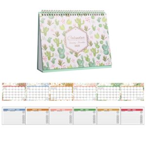 2025 januari-december Engelse bureaukalender Bureaublad Jaarlijks Memo Ornament Flip Page Notebook, White Bottom Flower, Floral, White Gold, Blossom, Quicksand, Deep Flower, Oil Painting