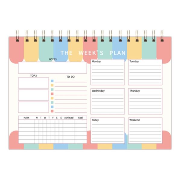 A5 Weekplanner Notebook Waterdichte Planner Opgerolde Klok Memo, Horizontal Colorful, Horizontal Pink, Vertical White, Vertical Yellow