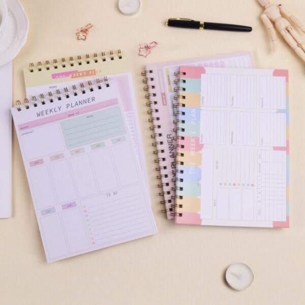 A5 Weekplanner Notebook Waterdichte Planner Opgerolde Klok Memo, Horizontal Colorful, Horizontal Pink, Vertical White, Vertical Yellow - Afbeelding 2