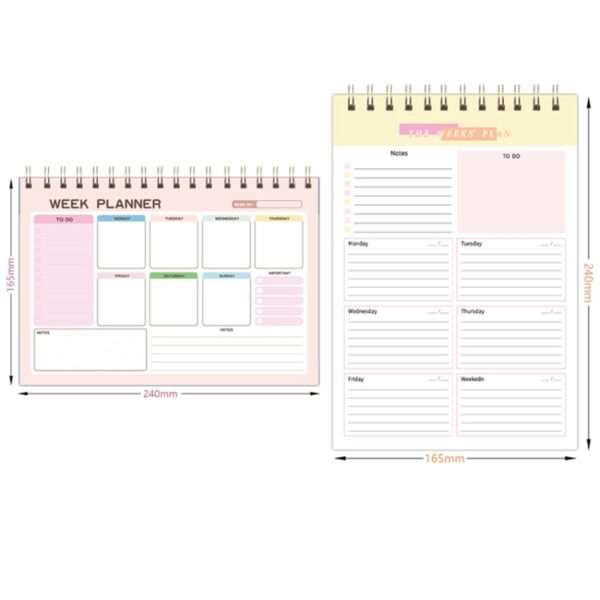 A5 Weekplanner Notebook Waterdichte Planner Opgerolde Klok Memo, Horizontal Colorful, Horizontal Pink, Vertical White, Vertical Yellow - Afbeelding 3