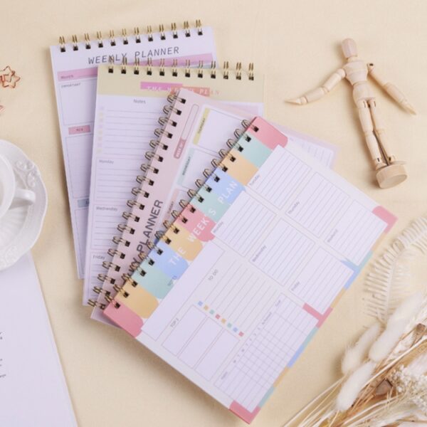 A5 Weekplanner Notebook Waterdichte Planner Opgerolde Klok Memo, Horizontal Colorful, Horizontal Pink, Vertical White, Vertical Yellow - Afbeelding 4