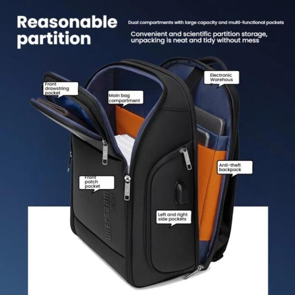 Wiersaam Men Waterproof Anti-Theft Business Backpack Travel Laptop Bag With USB Charging Port & Password Lock, Large, Middle, Small - Afbeelding 4