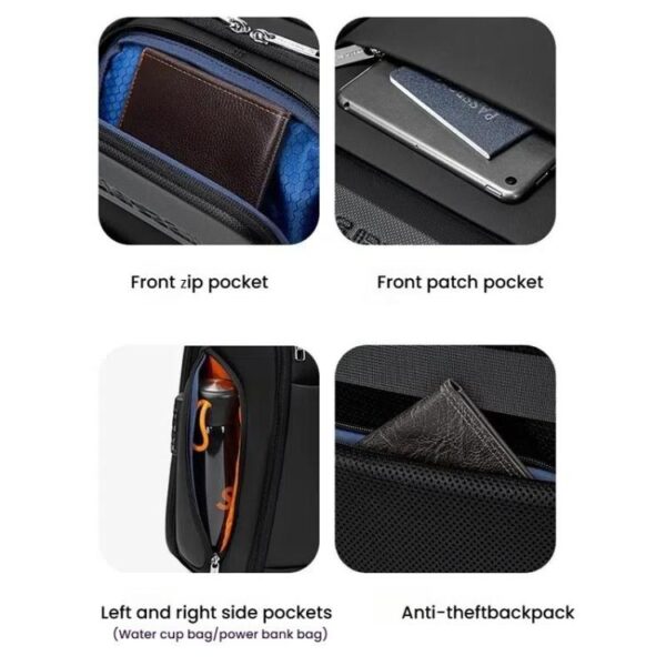 Wiersaam Men Waterproof Anti-Theft Business Backpack Travel Laptop Bag With USB Charging Port & Password Lock, Large, Middle, Small - Afbeelding 5